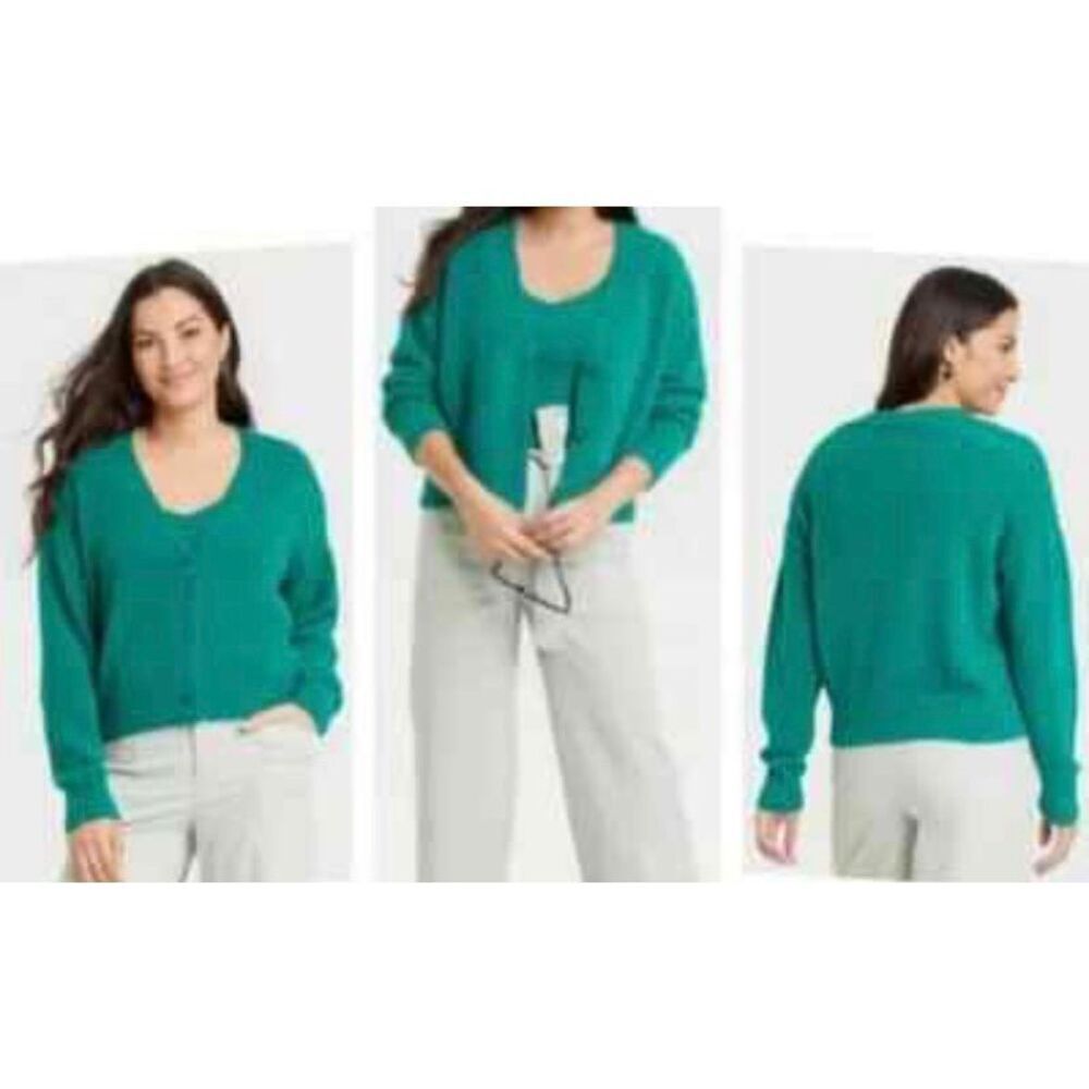 NWT a new day women’s green fuzzy two-piece cardigan set S/XXL